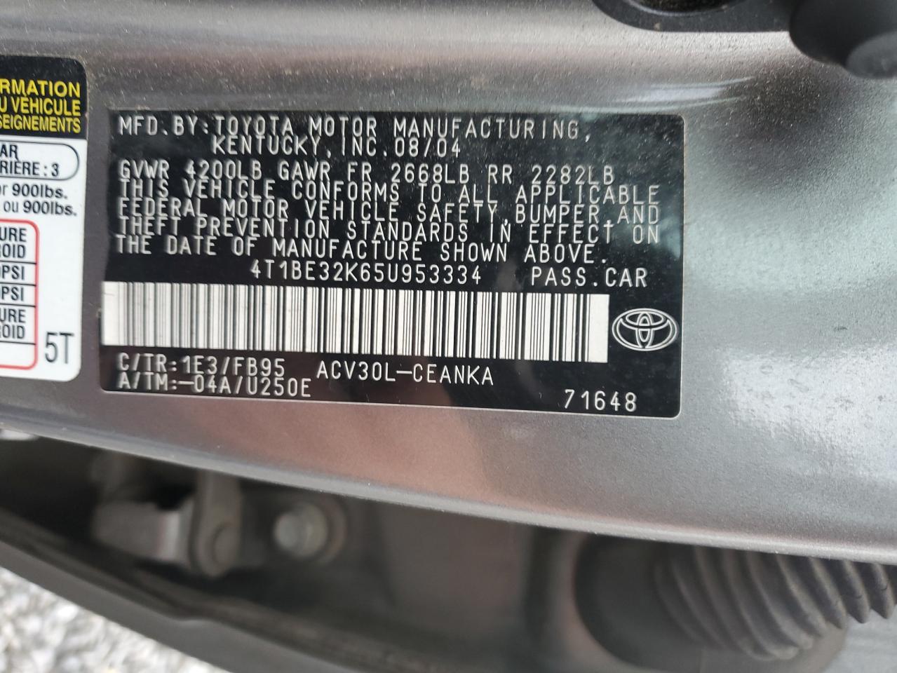 2005 Toyota Camry Le VIN: 4T1BE32K65U953334 Lot: 80359045