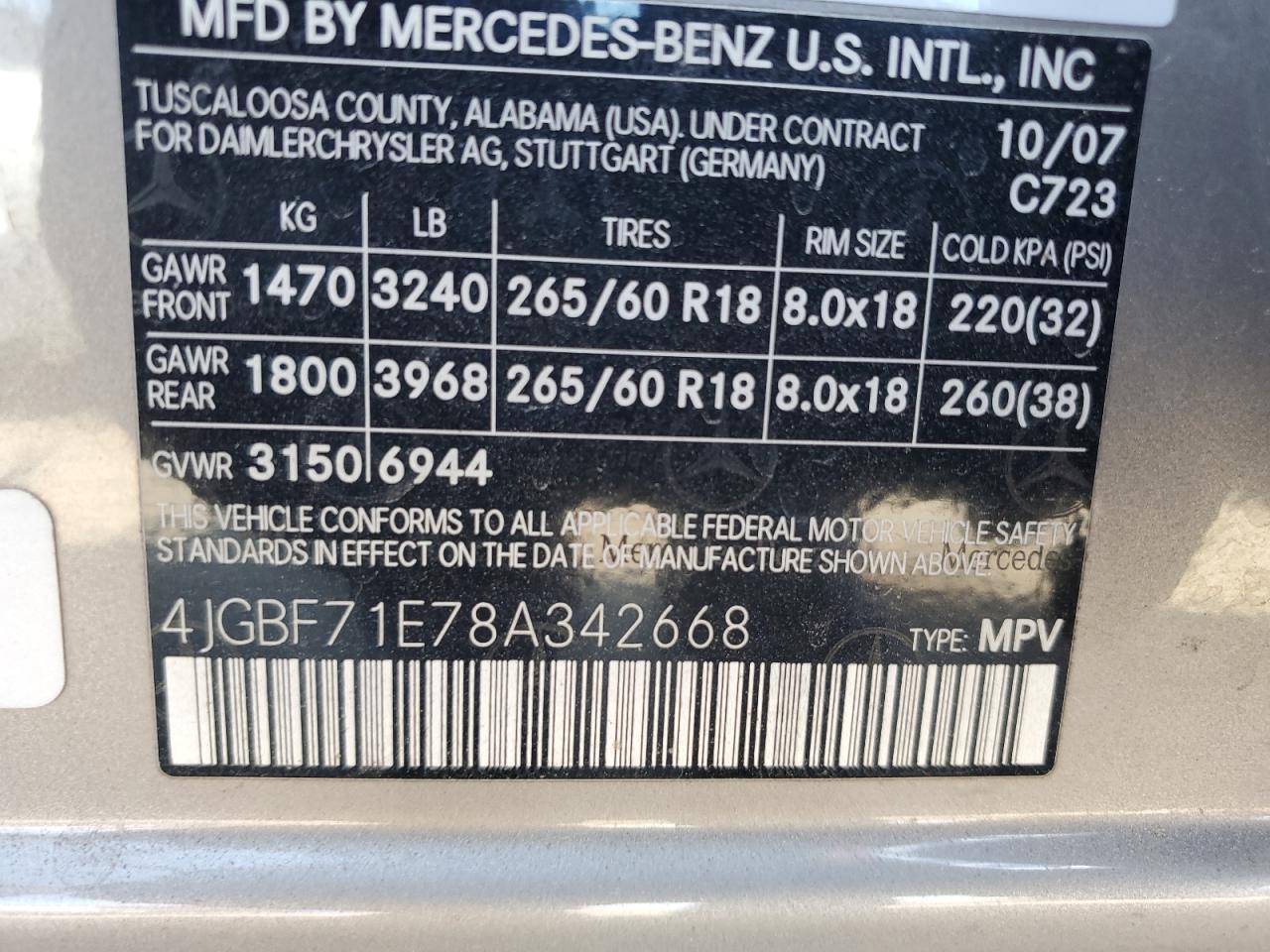 2008 Mercedes-Benz Gl 450 4Matic VIN: 4JGBF71E78A342668 Lot: 70550725