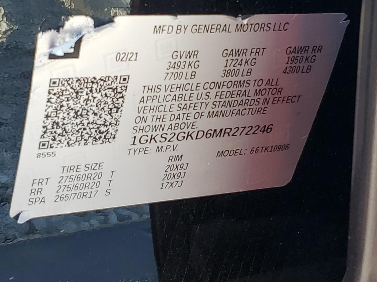 2021 GMC Yukon Xl K1500 Slt VIN: 1GKS2GKD6MR272246 Lot: 80538955