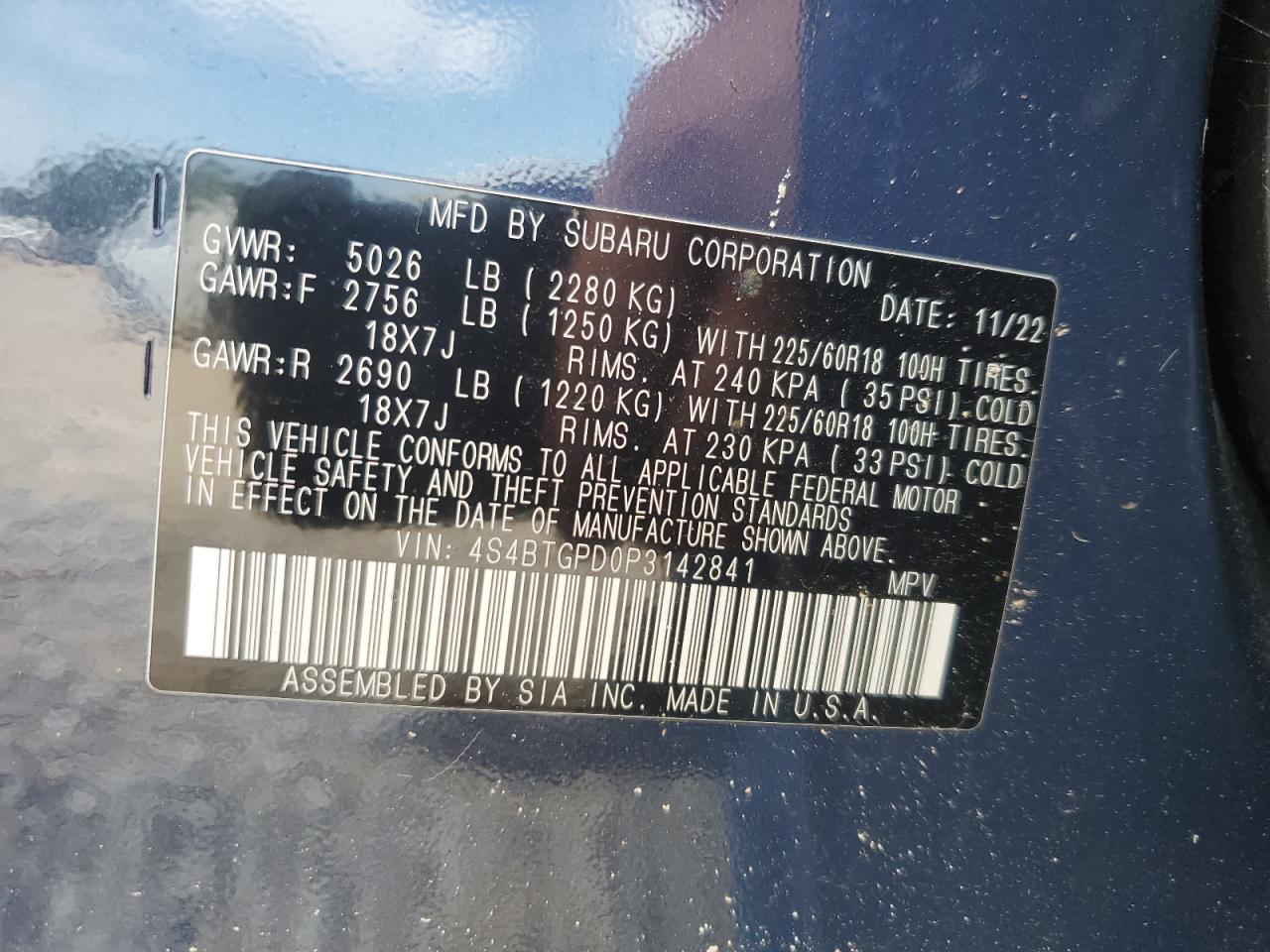 2023 Subaru Outback Touring VIN: 4S4BTGPD0P3142841 Lot: 81144305