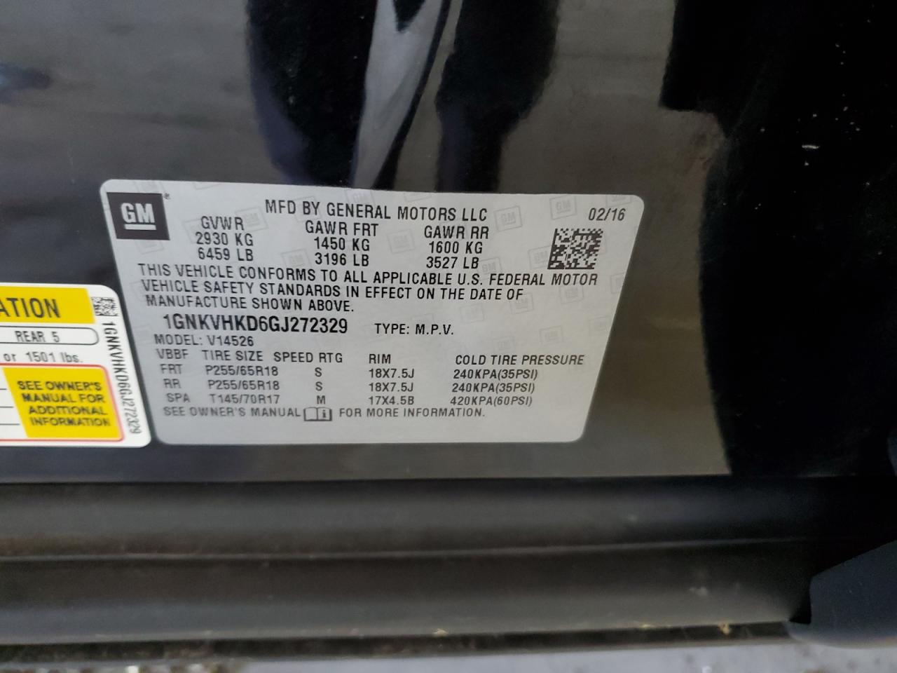 2016 Chevrolet Traverse Lt VIN: 1GNKVHKD6GJ272329 Lot: 71651885