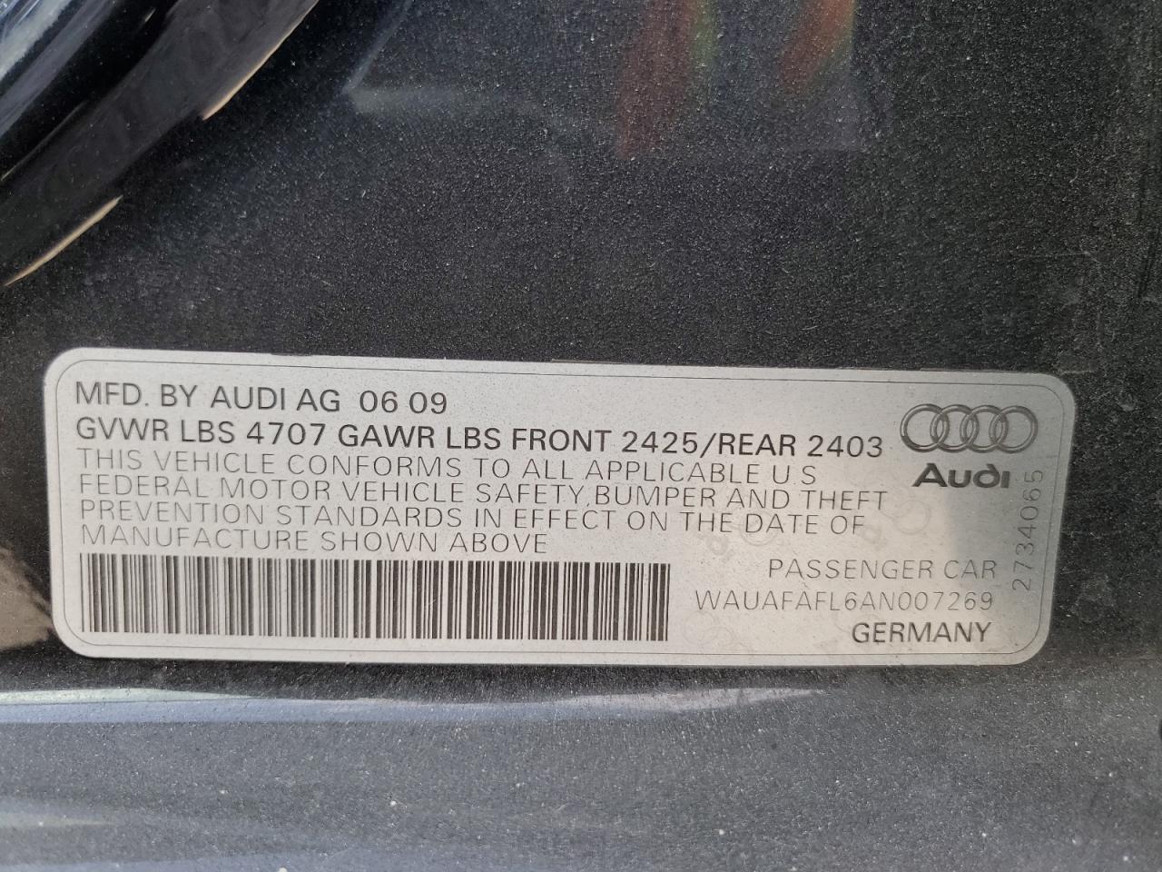 2010 Audi A4 Premium VIN: WAUAFAFL6AN007269 Lot: 81505955