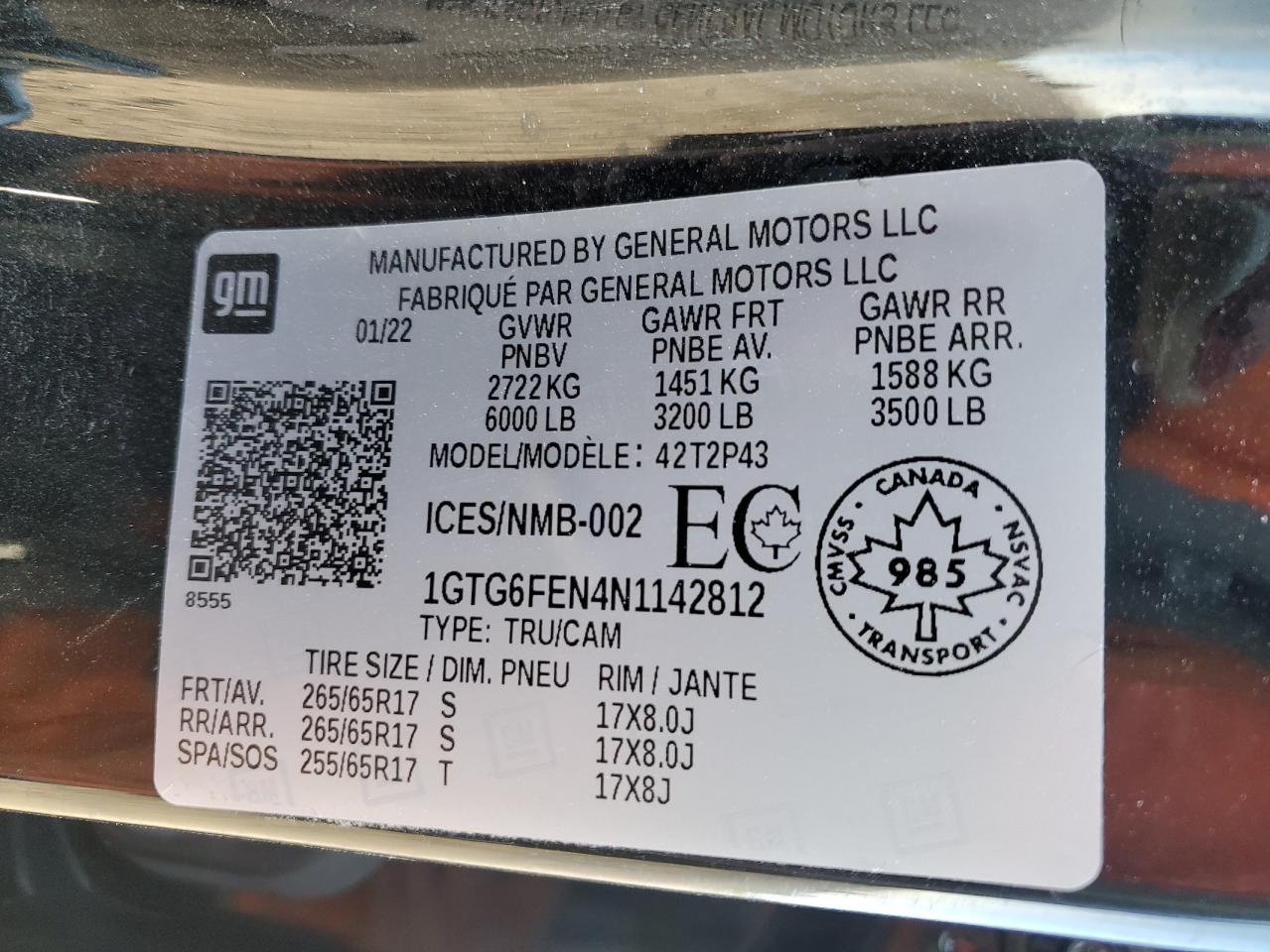 2022 GMC Canyon At4 VIN: 1GTG6FEN4N1142812 Lot: 84016745