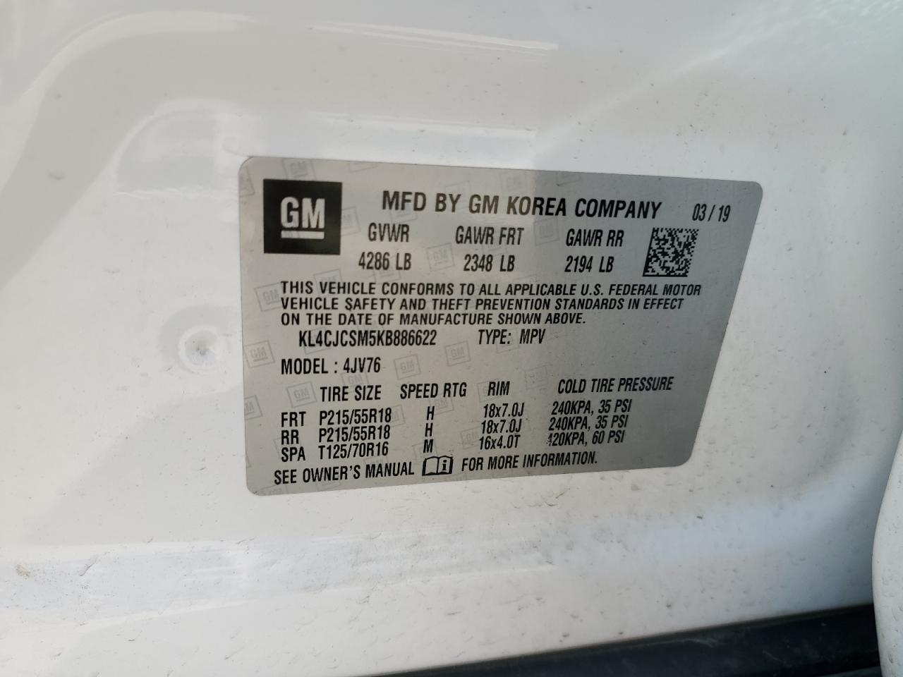 2019 Buick Encore Essence VIN: KL4CJCSM5KB886622 Lot: 84466265