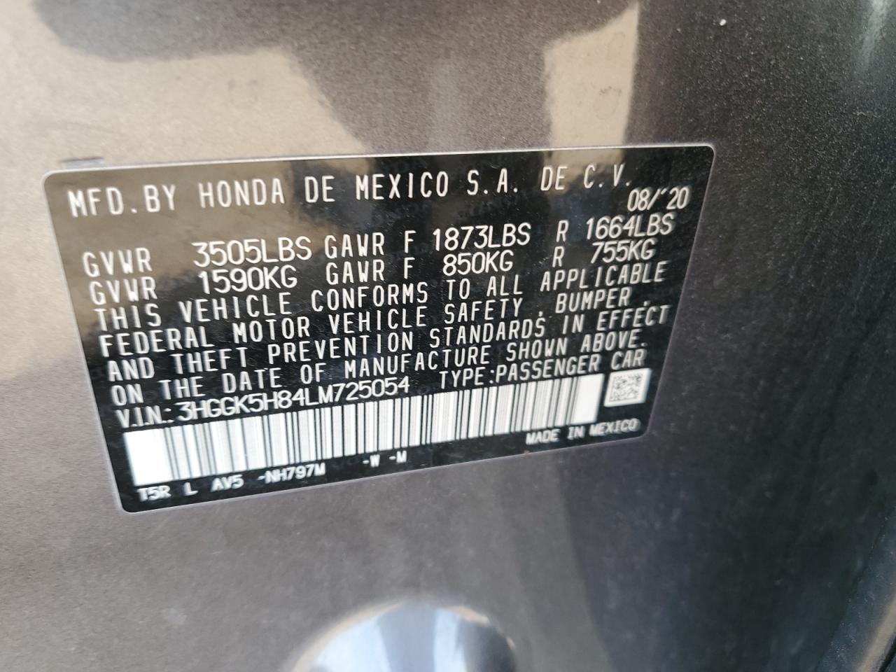 2020 Honda Fit Ex VIN: 3HGGK5H84LM725054 Lot: 72062685