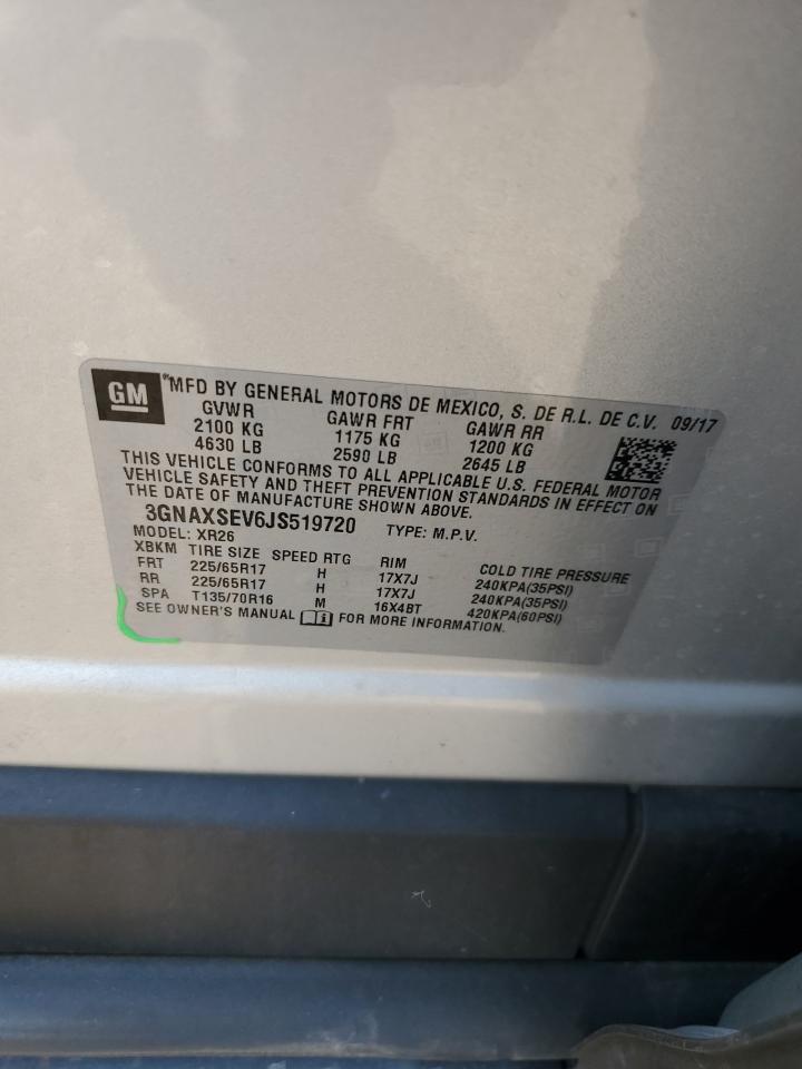 2018 Chevrolet Equinox Lt VIN: 3GNAXSEV6JS519720 Lot: 82025735