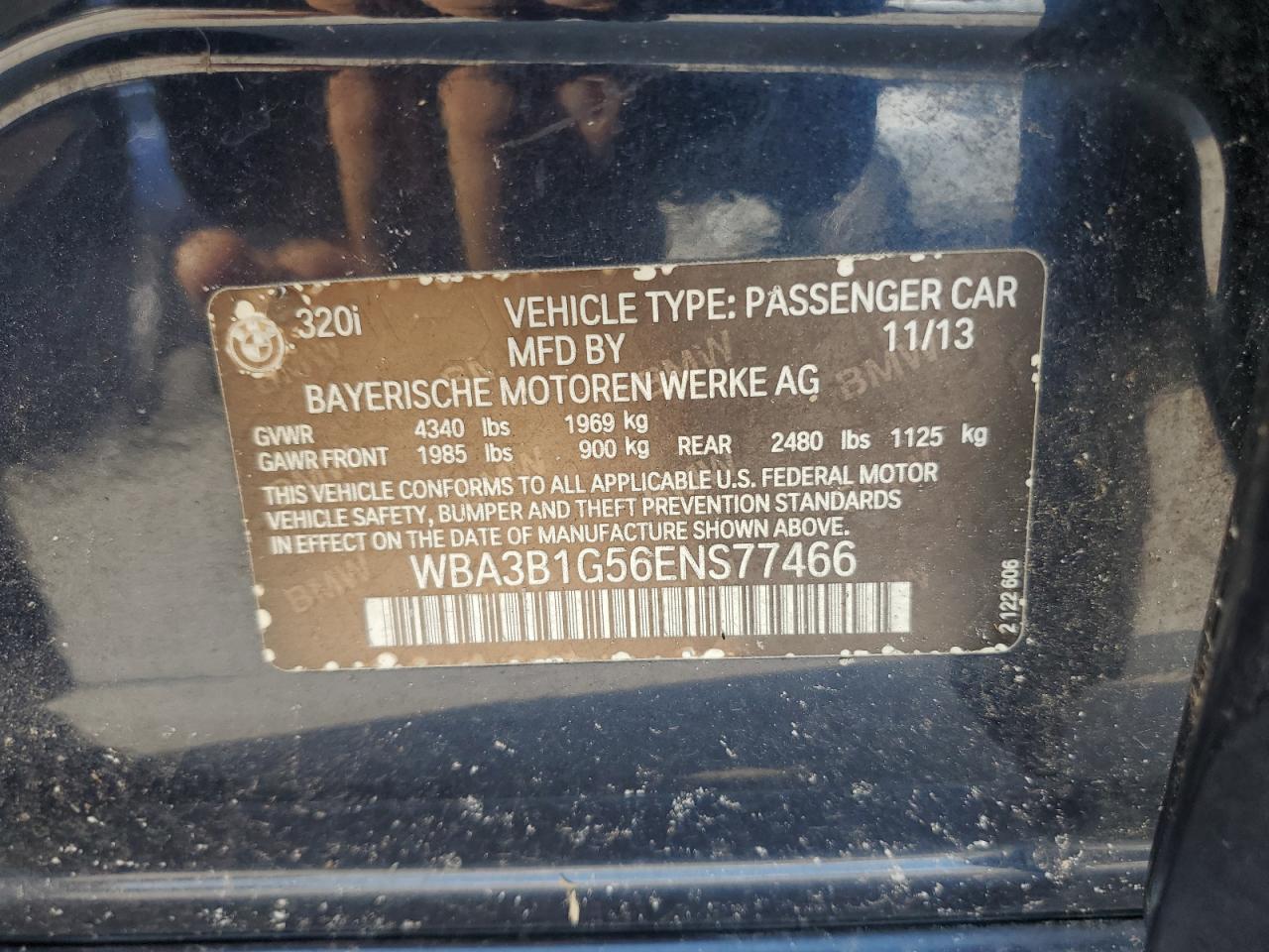 2014 BMW 320 I VIN: WBA3B1G56ENS77466 Lot: 81846475