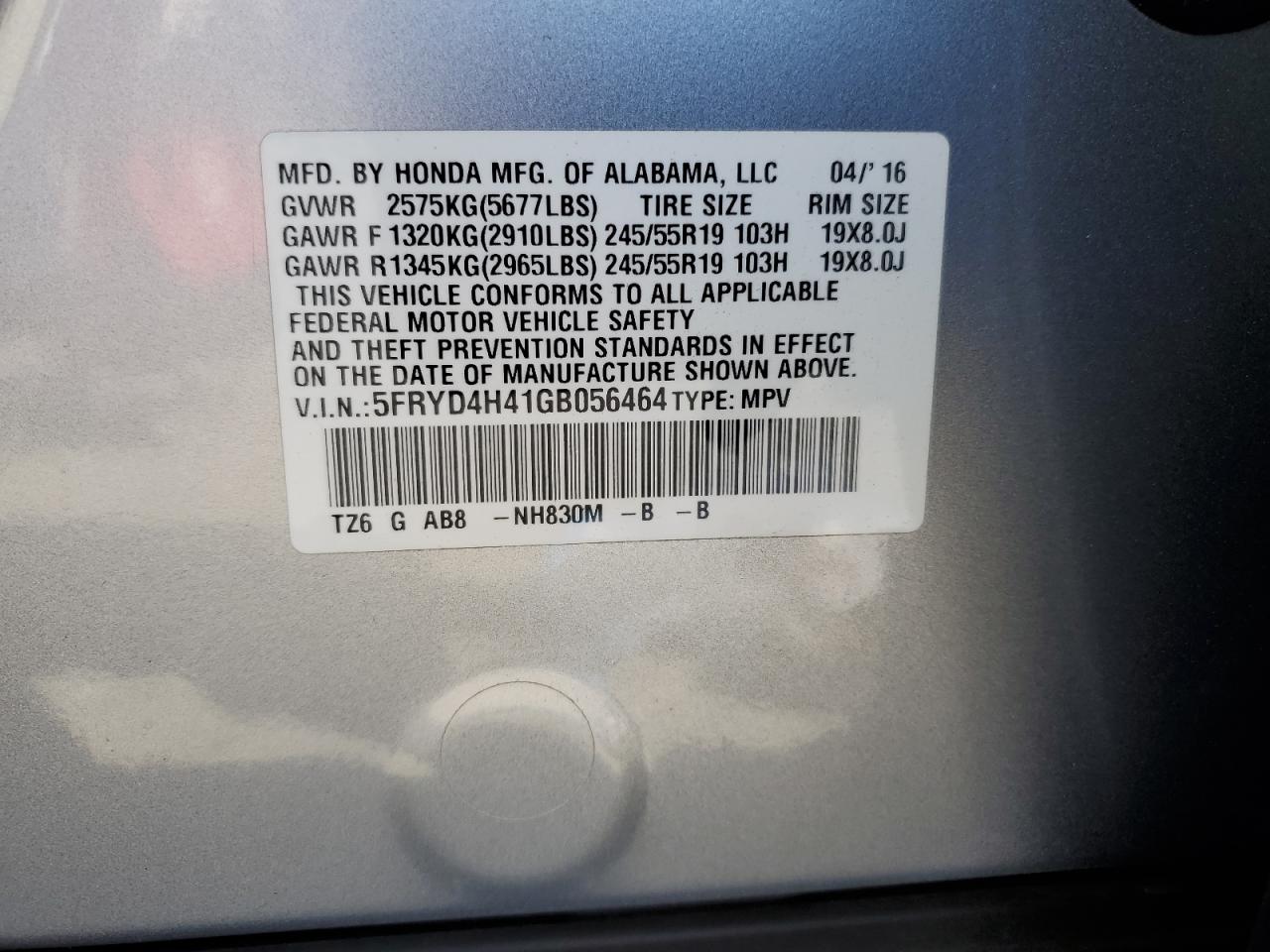 2016 Acura Mdx Technology VIN: 5FRYD4H41GB056464 Lot: 71259815