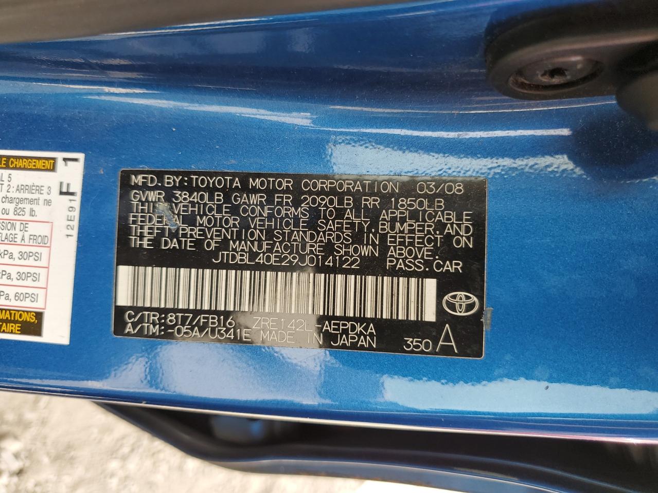 2009 Toyota Corolla Base VIN: JTDBL40E29J014122 Lot: 84481955