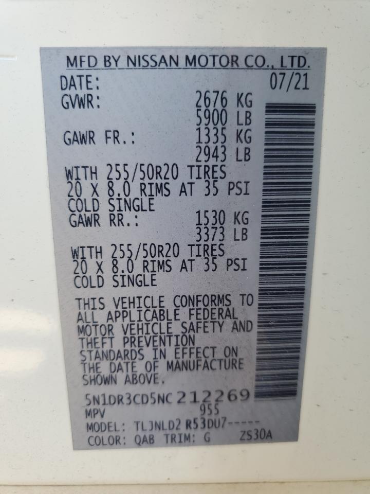 2022 Nissan Pathfinder Sl VIN: 5N1DR3CD5NC212269 Lot: 81665515