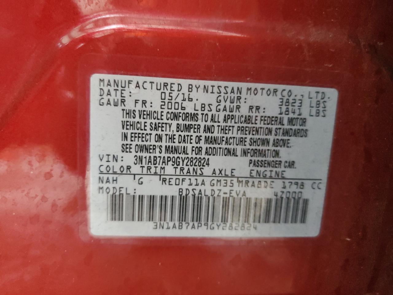 2016 Nissan Sentra S VIN: 3N1AB7AP9GY282824 Lot: 82047865