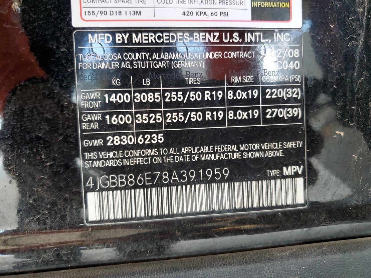 2008 Mercedes-Benz Ml 350 VIN: 4JGBB86E78A391959 Lot: 80068635