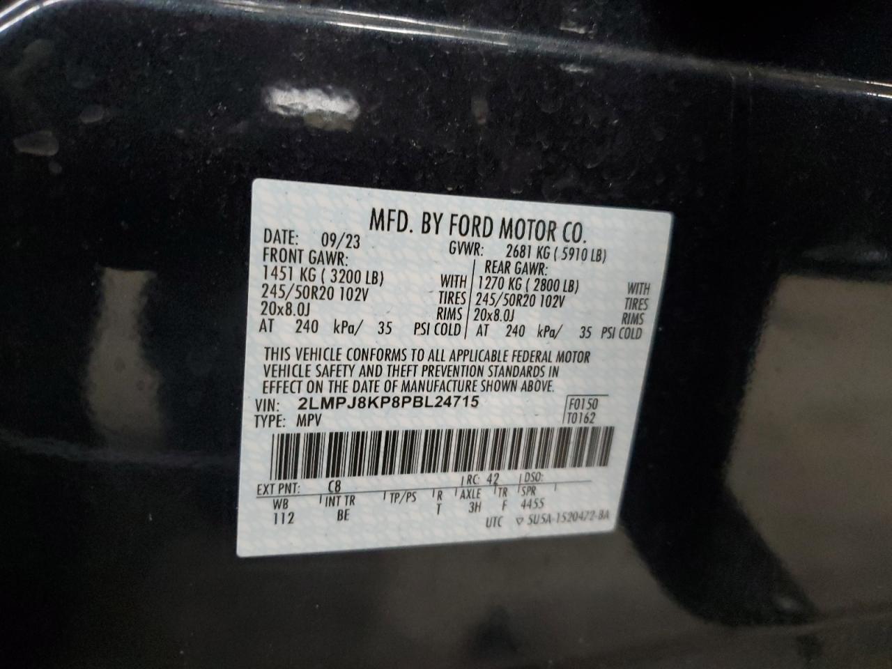 2023 Lincoln Nautilus Reserve VIN: 2LMPJ8KP8PBL24715 Lot: 84453195