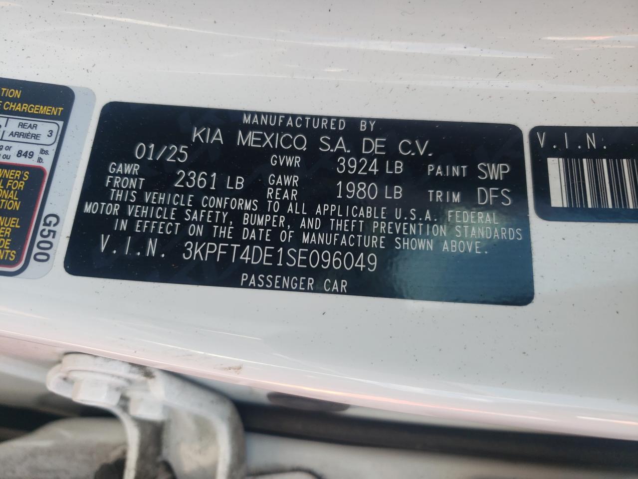 2025 Kia K4 Lx VIN: 3KPFT4DE1SE096049 Lot: 80144315