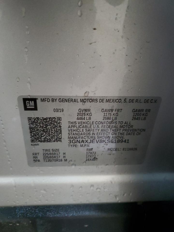 2019 Chevrolet Equinox Lt VIN: 3GNAXJEV8KS618941 Lot: 71247235