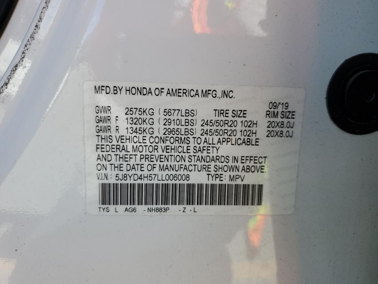 2020 Acura Mdx Technology VIN: 5J8YD4H57LL006008 Lot: 80095425