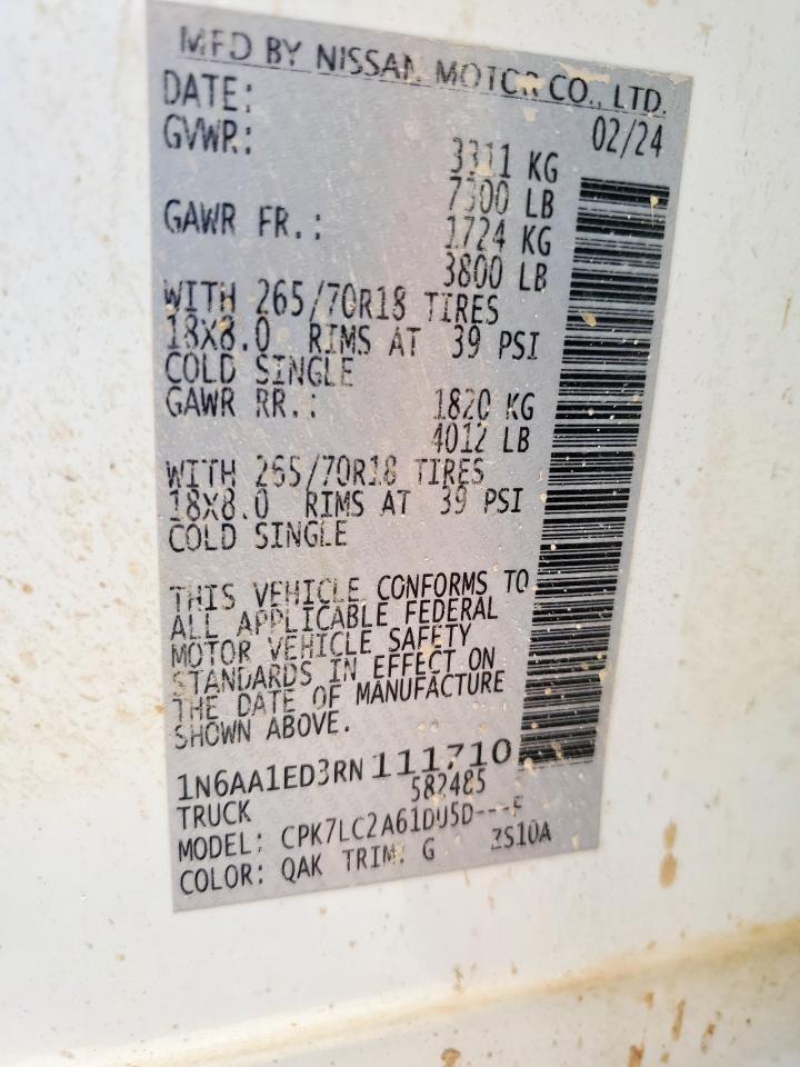 2024 Nissan Titan Pro-4X VIN: 1N6AA1ED3RN111710 Lot: 80608405