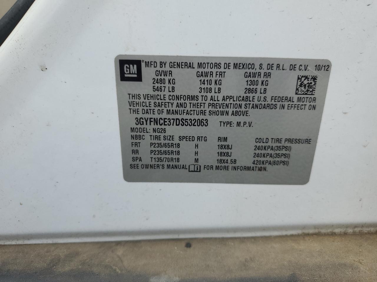 2013 Cadillac Srx Luxury Collection VIN: 3GYFNCE37DS532063 Lot: 81732175