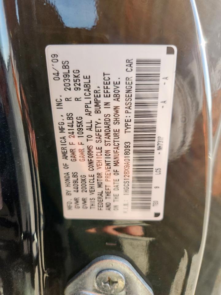 2009 Honda Accord Exl VIN: 1HGCS128X9A018093 Lot: 80810265