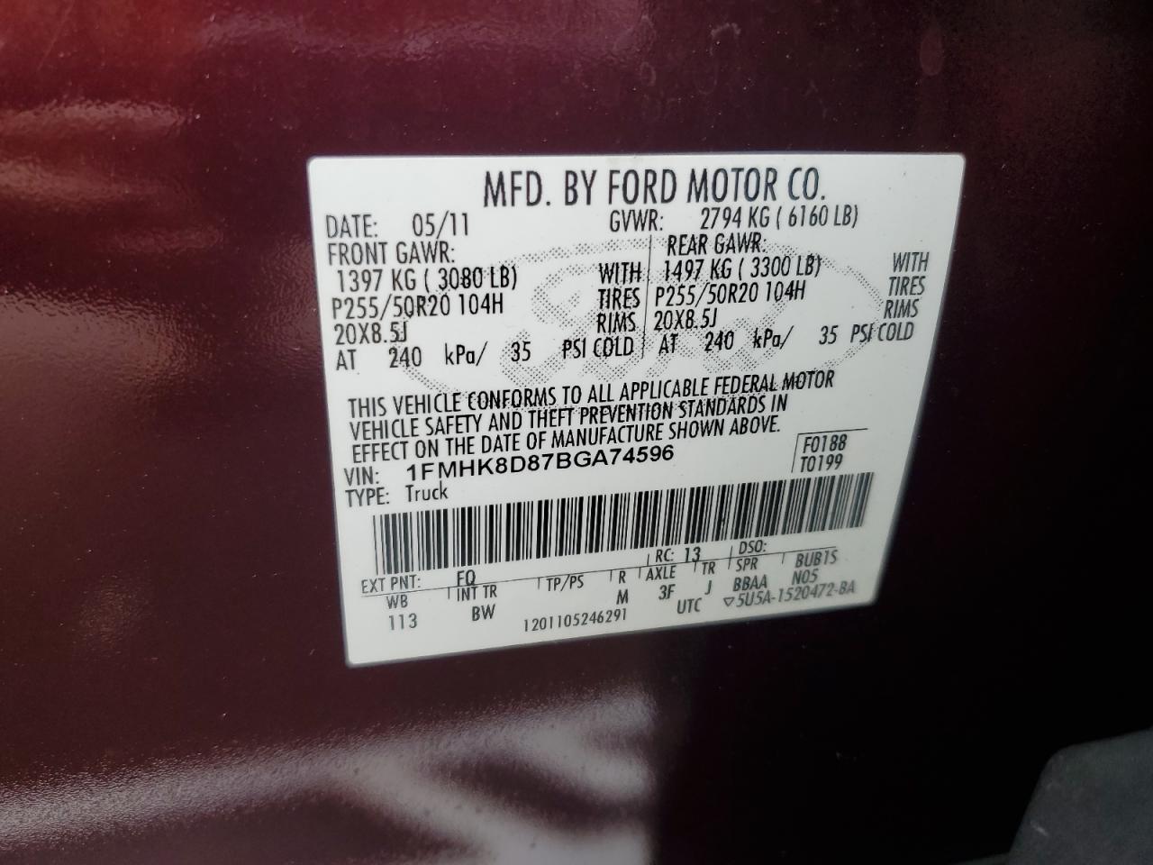 2011 Ford Explorer Xlt VIN: 1FMHK8D87BGA74596 Lot: 84726105