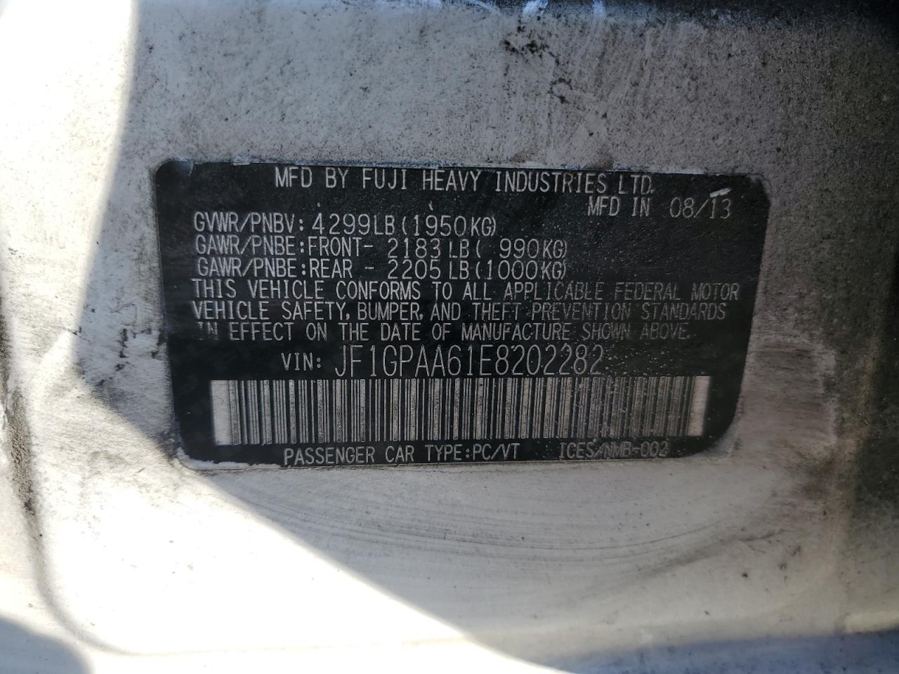 2014 Subaru Impreza VIN: JF1GPAA61E8202282 Lot: 83873755