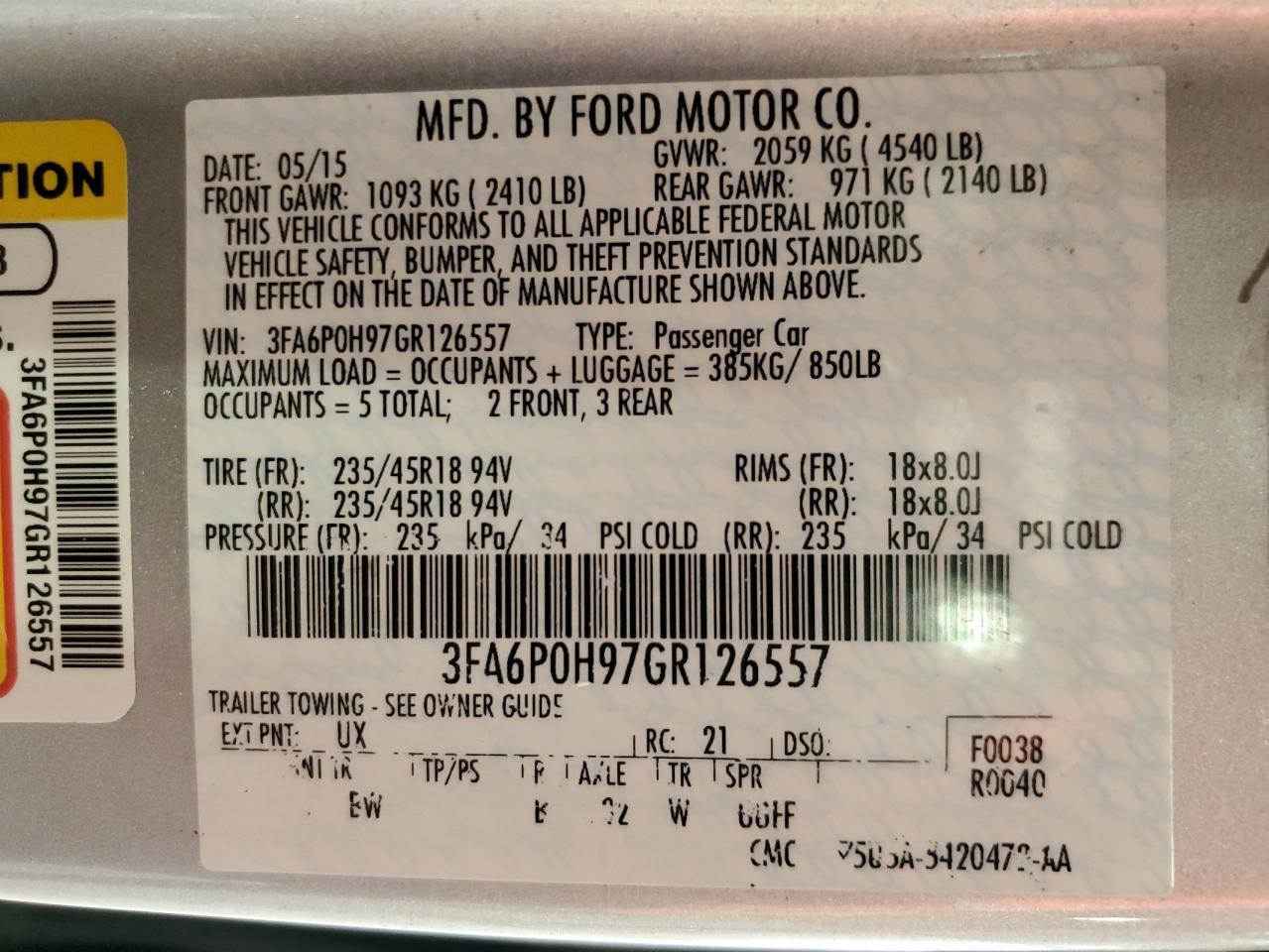 2016 Ford Fusion Se VIN: 3FA6P0H97GR126557 Lot: 83975085