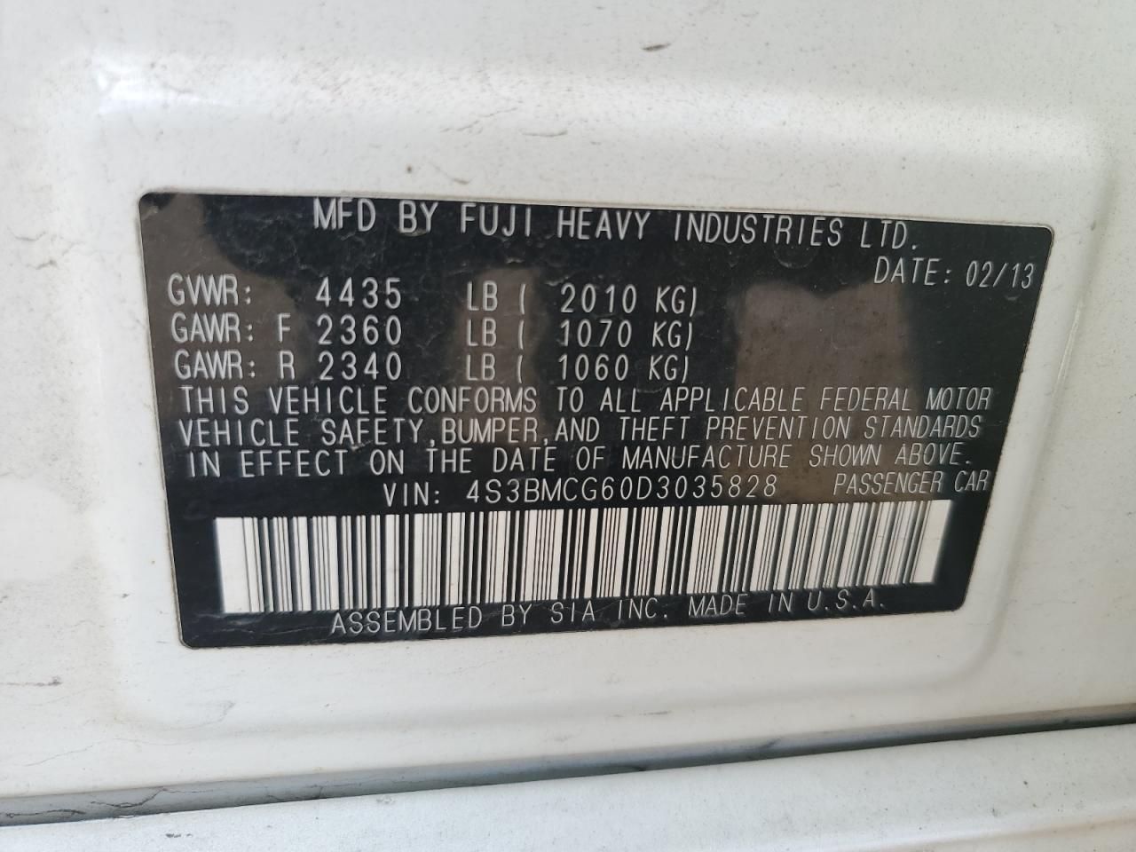 2013 Subaru Legacy 2.5I Premium VIN: 4S3BMCG60D3035828 Lot: 80089315