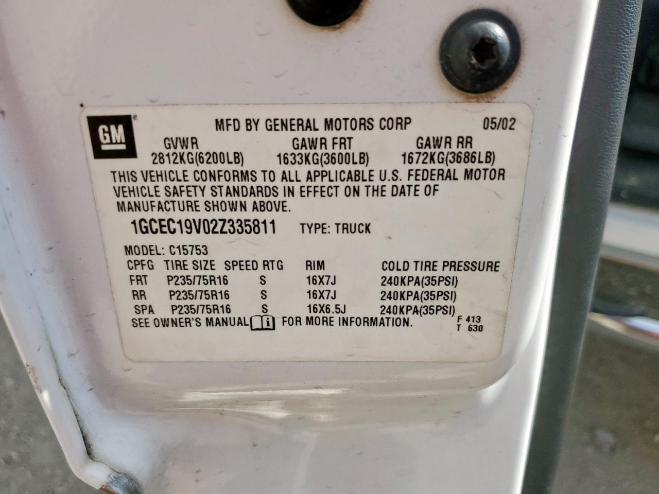 2002 Chevrolet Silverado C1500 VIN: 1GCEC19V02Z335811 Lot: 70150005