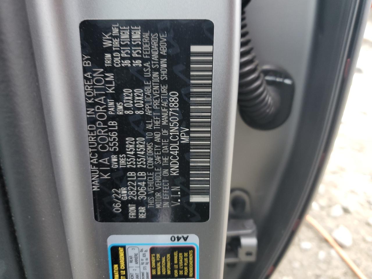 2022 Kia Ev6 Gt Line VIN: KNDC4DLC1N5071880 Lot: 72001375