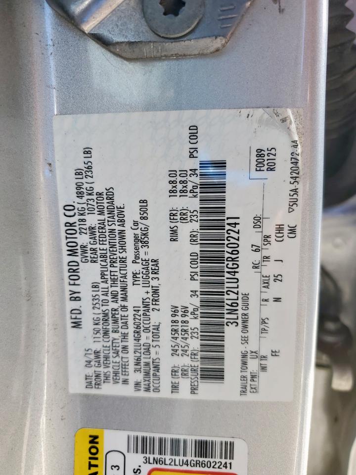 2016 Lincoln Mkz Hybrid VIN: 3LN6L2LU4GR602241 Lot: 71045655