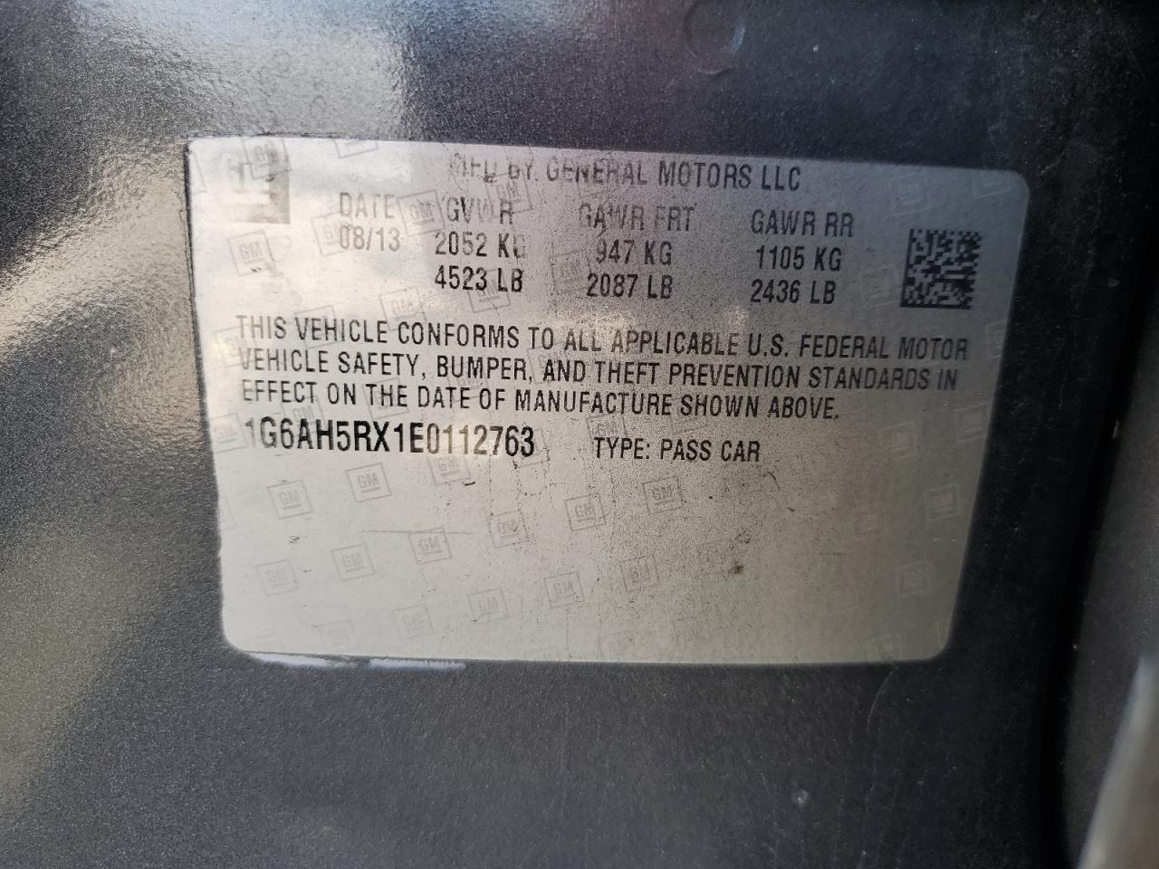 2014 Cadillac Ats Luxury VIN: 1G6AH5RX1E0112763 Lot: 80432935