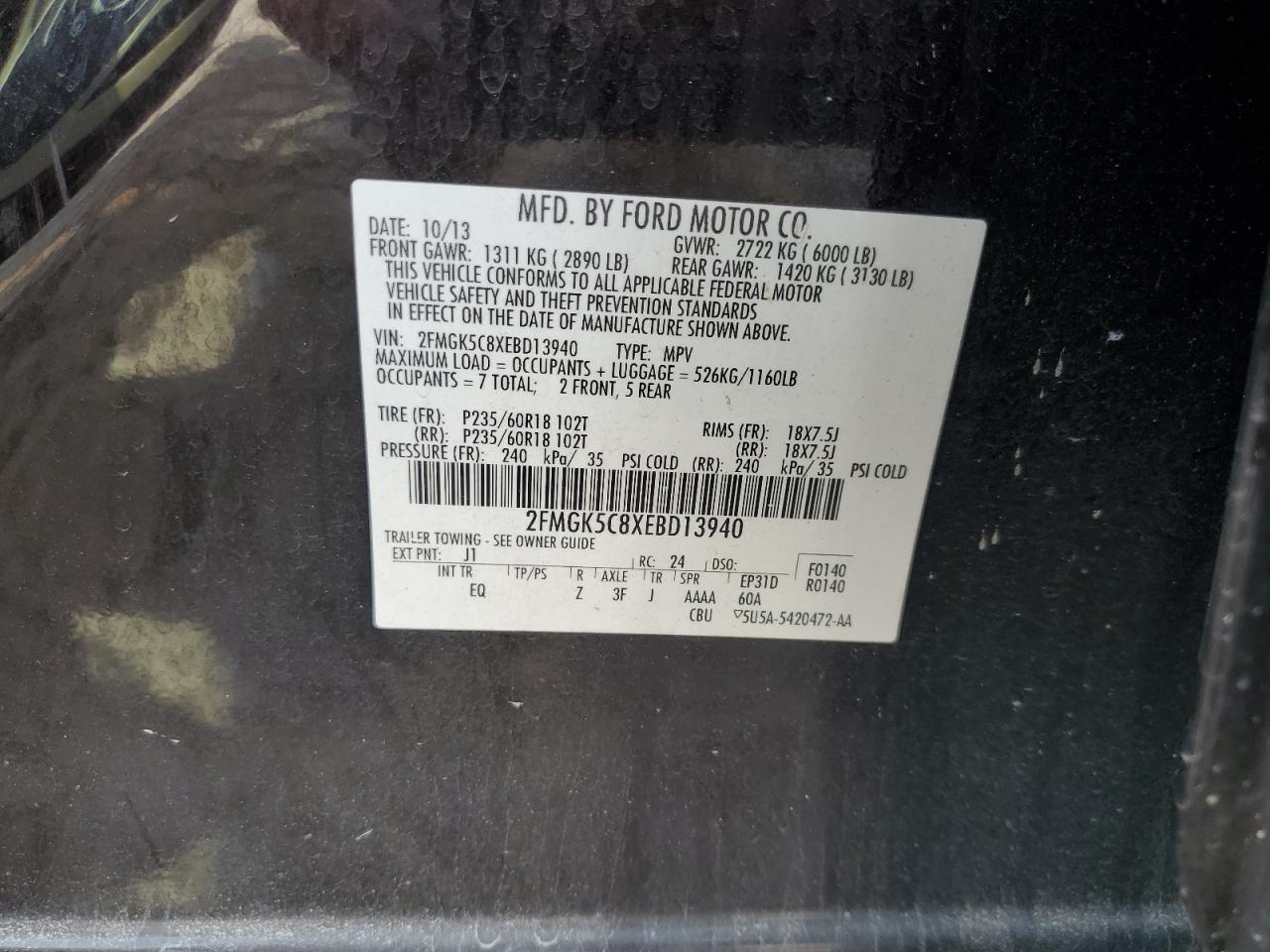 2014 Ford Flex Sel VIN: 2FMGK5C8XEBD13940 Lot: 84225485