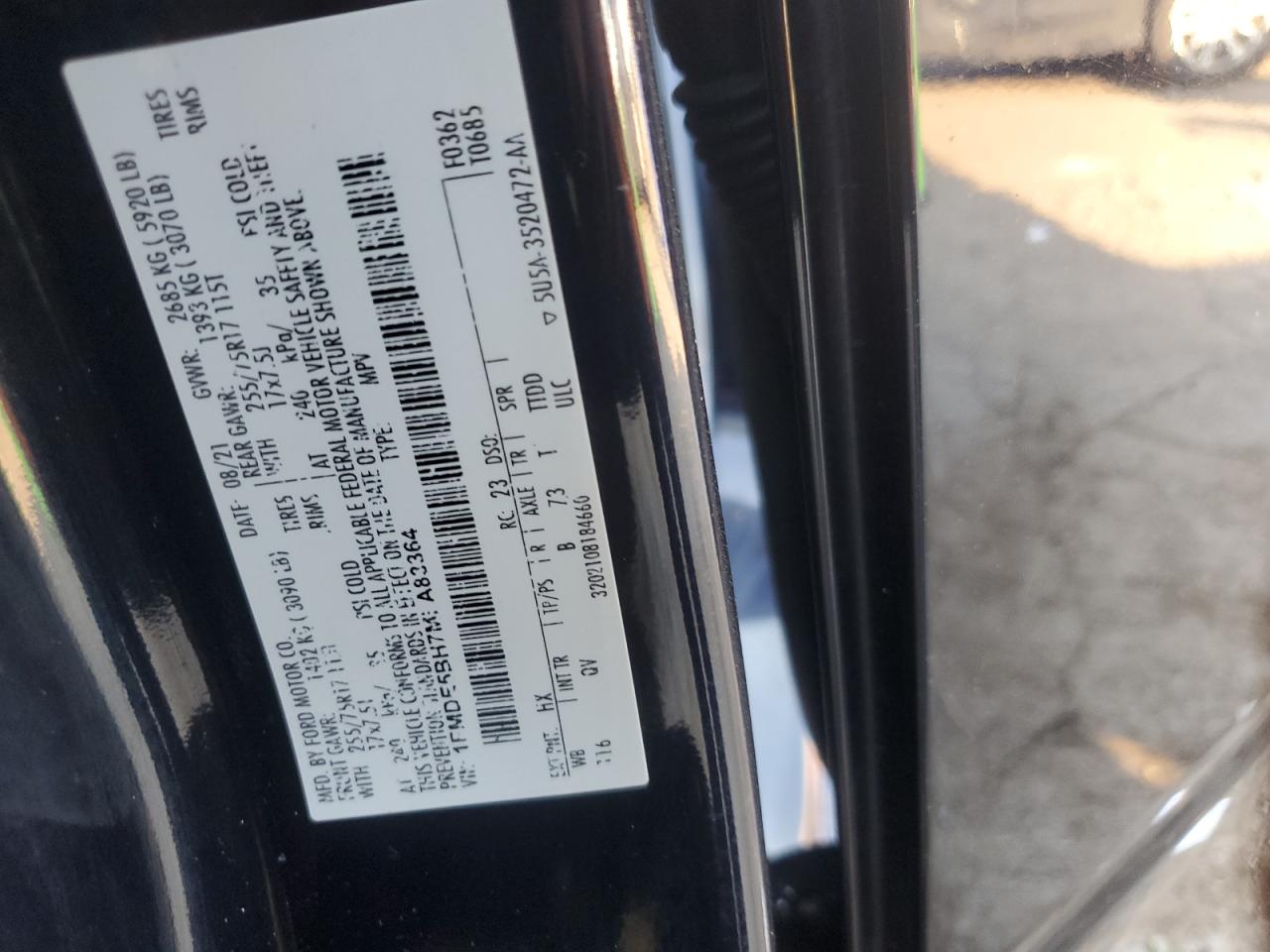 2021 Ford Bronco Base VIN: 1FMDE5BH7MLA83364 Lot: 81197375