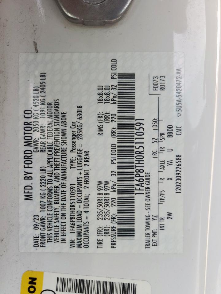 2024 Ford Mustang VIN: 1FA6P8TH0R5110591 Lot: 82111285