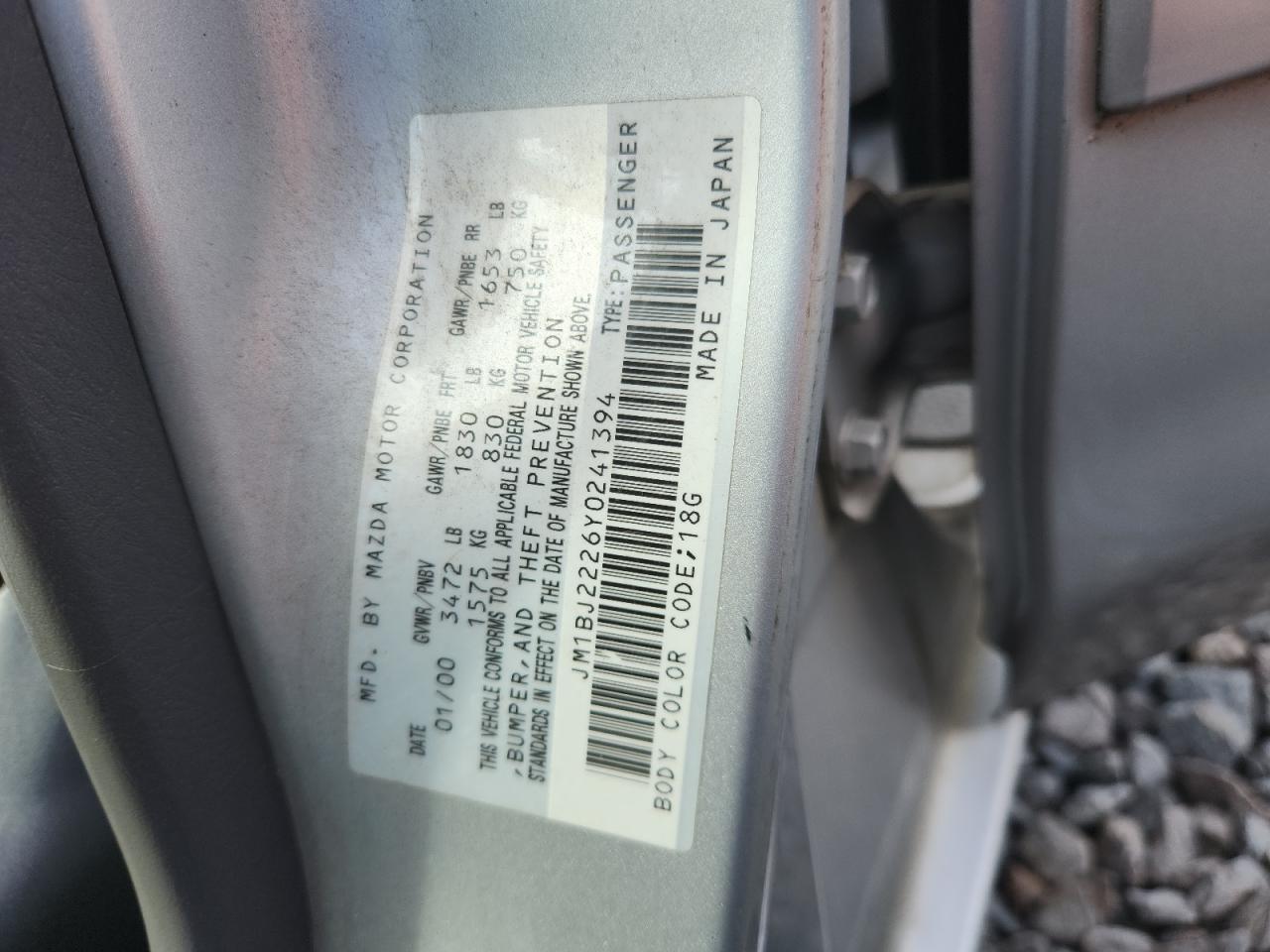 2000 Mazda Protege Dx VIN: JM1BJ2226Y0241394 Lot: 84044025