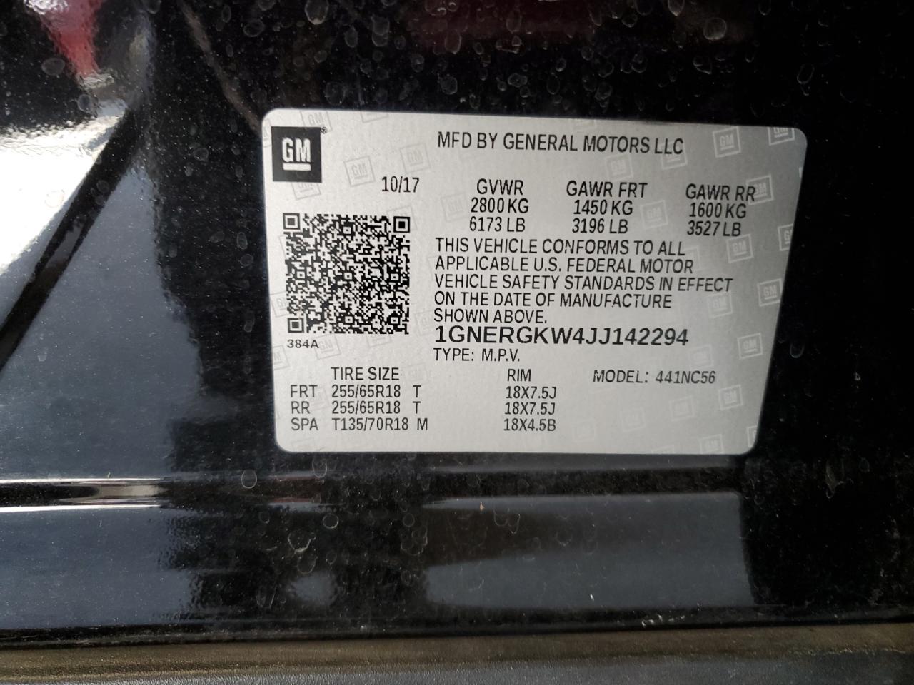 2018 Chevrolet Traverse Lt VIN: 1GNERGKW4JJ142294 Lot: 80103095