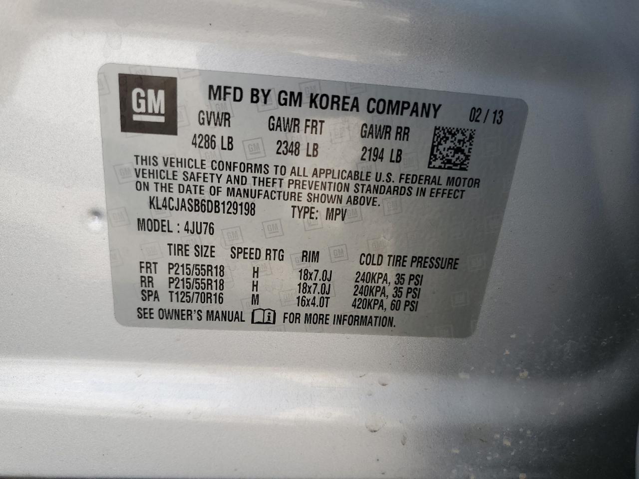2013 Buick Encore VIN: KL4CJASB6DB129198 Lot: 82137665