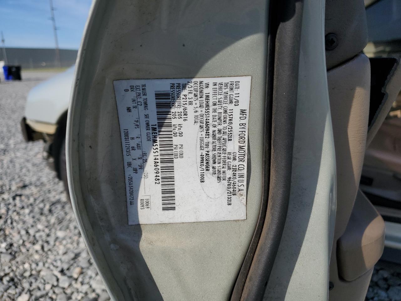 2004 Mercury Sable Ls Premium VIN: 1MEHM55S14A609482 Lot: 80057615