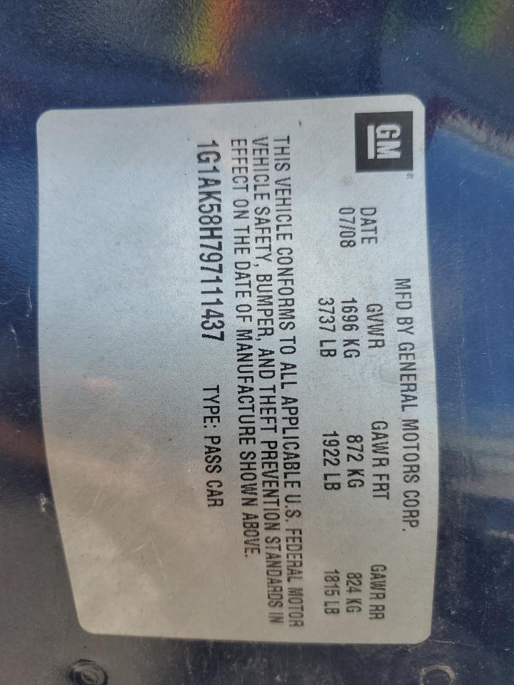 2009 Chevrolet Cobalt Ls VIN: 1G1AK58H797111437 Lot: 83772205