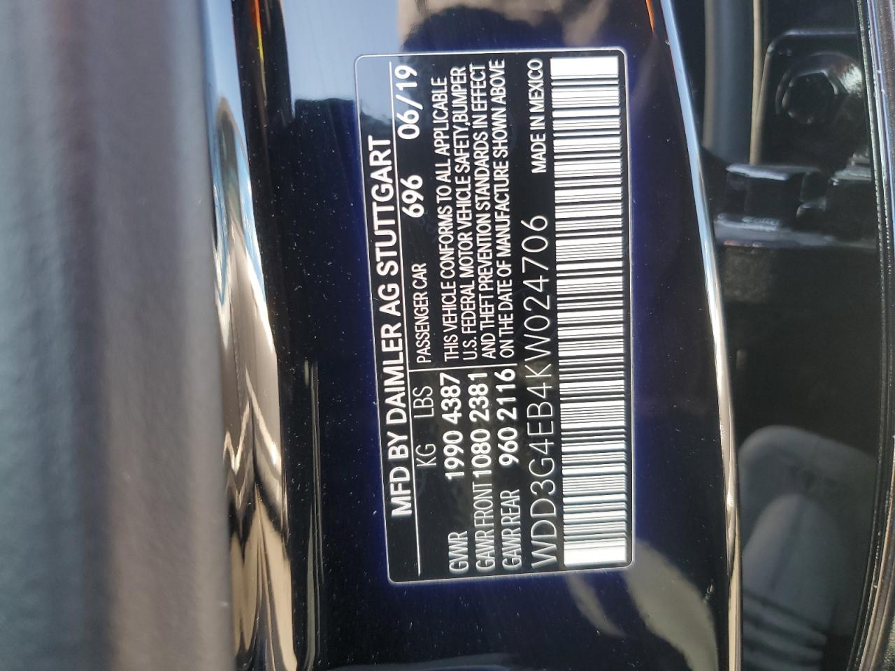 2019 Mercedes-Benz A 220 VIN: WDD3G4EB4KW024706 Lot: 82091185