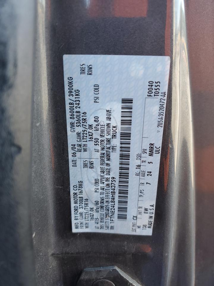 2004 Ford Econoline E250 Van VIN: 1FTNE24L84HB43759 Lot: 81034095