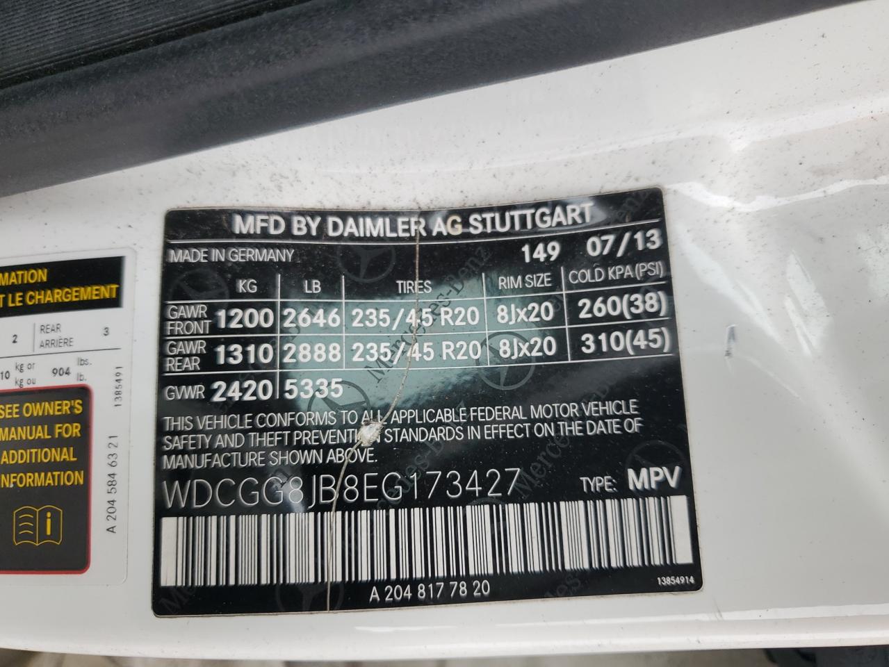 2014 Mercedes-Benz Glk 350 4Matic VIN: WDCGG8JB8EG173427 Lot: 81785045