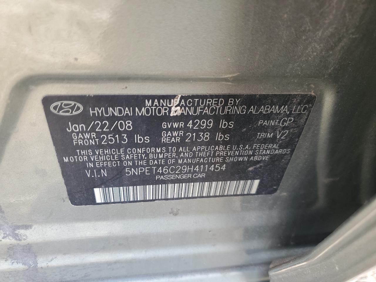 2009 Hyundai Sonata Gls VIN: 5NPET46C29H411454 Lot: 68552255