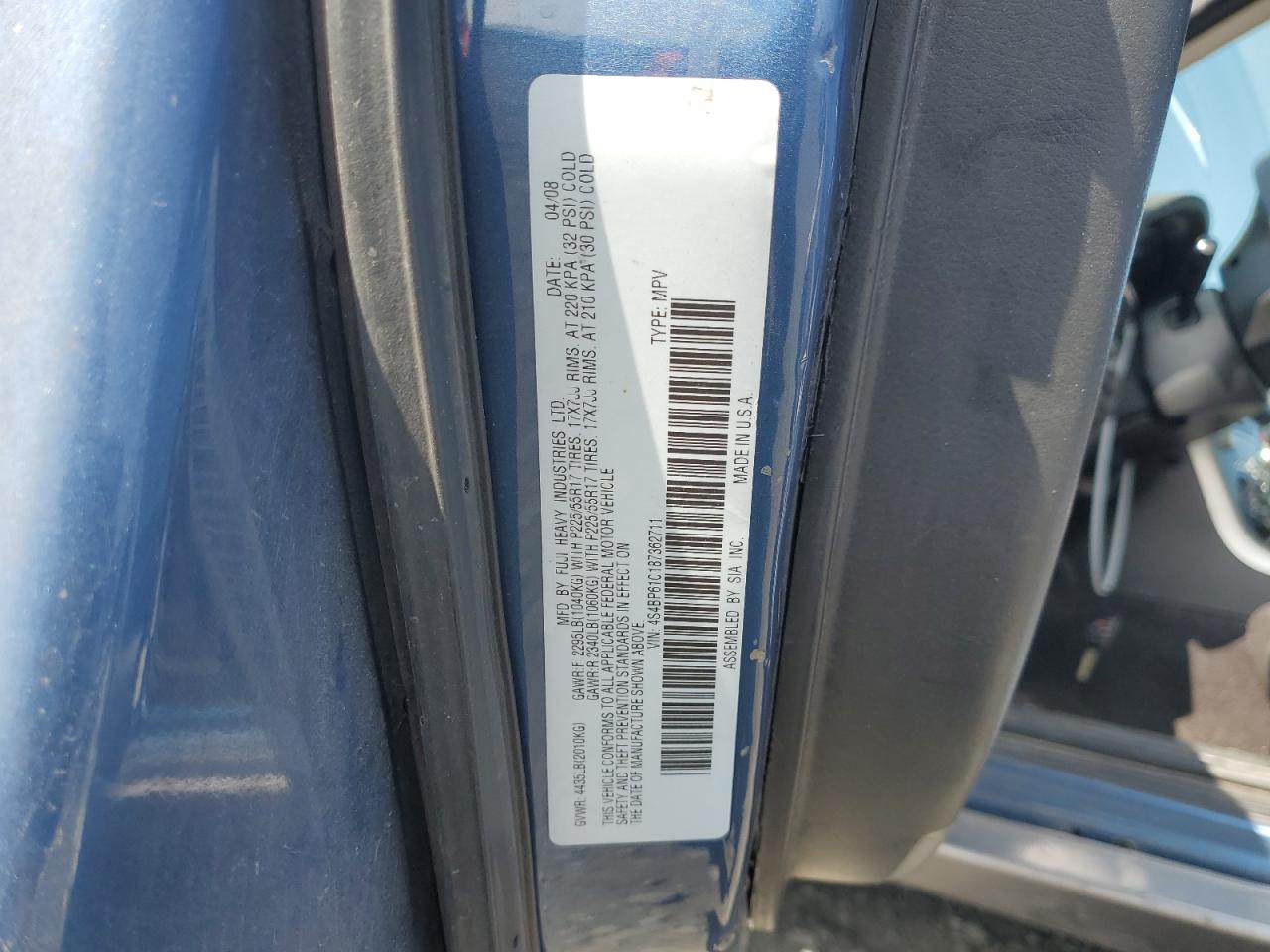 2008 Subaru Outback 2.5I VIN: 4S4BP61C187362711 Lot: 80637895