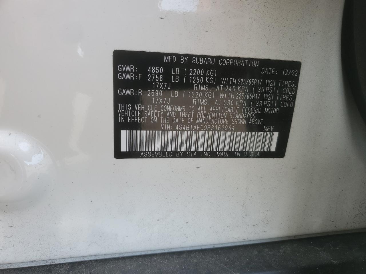 2023 Subaru Outback Premium VIN: 4S4BTAFC9P3162964 Lot: 84643775