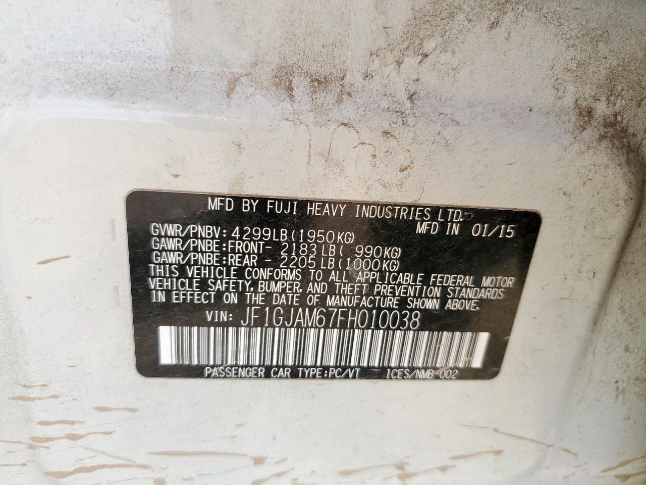 2015 Subaru Impreza Limited VIN: JF1GJAM67FH010038 Lot: 84412815