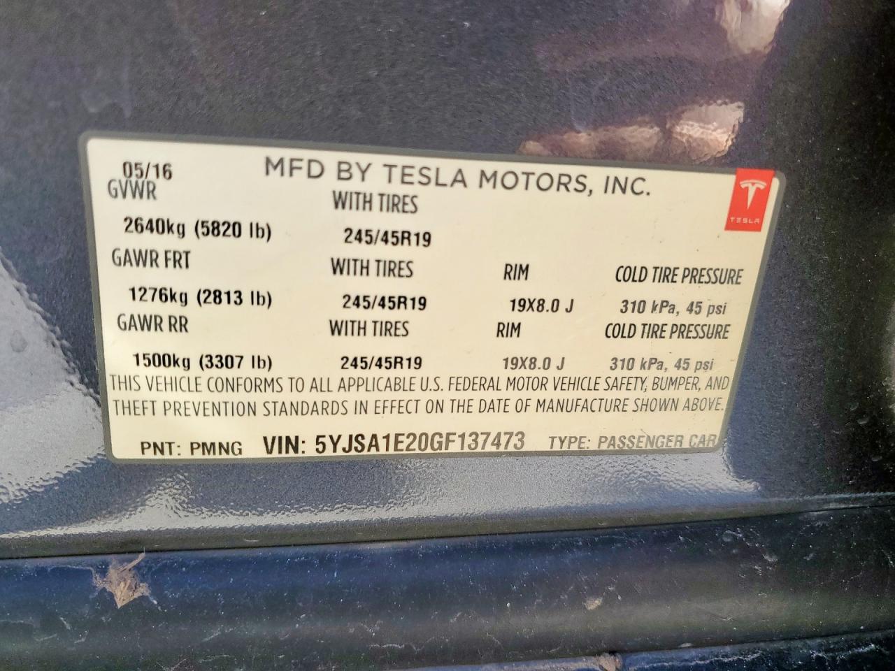 2016 Tesla Model S VIN: 5YJSA1E20GF137473 Lot: 71309885