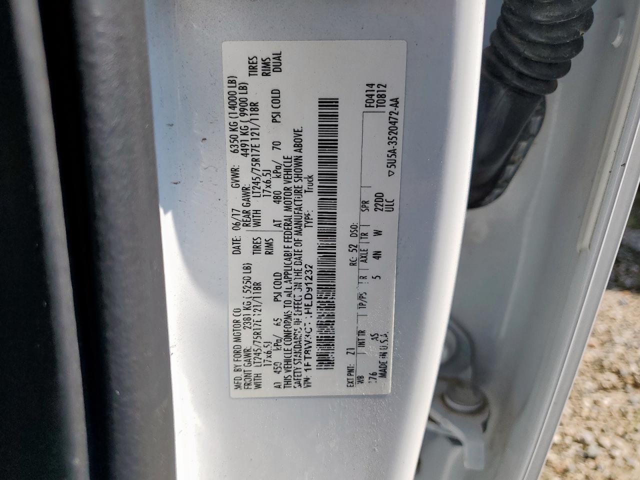 2017 Ford F350 Super Duty VIN: 1FT8W3CT1HED91232 Lot: 70579735