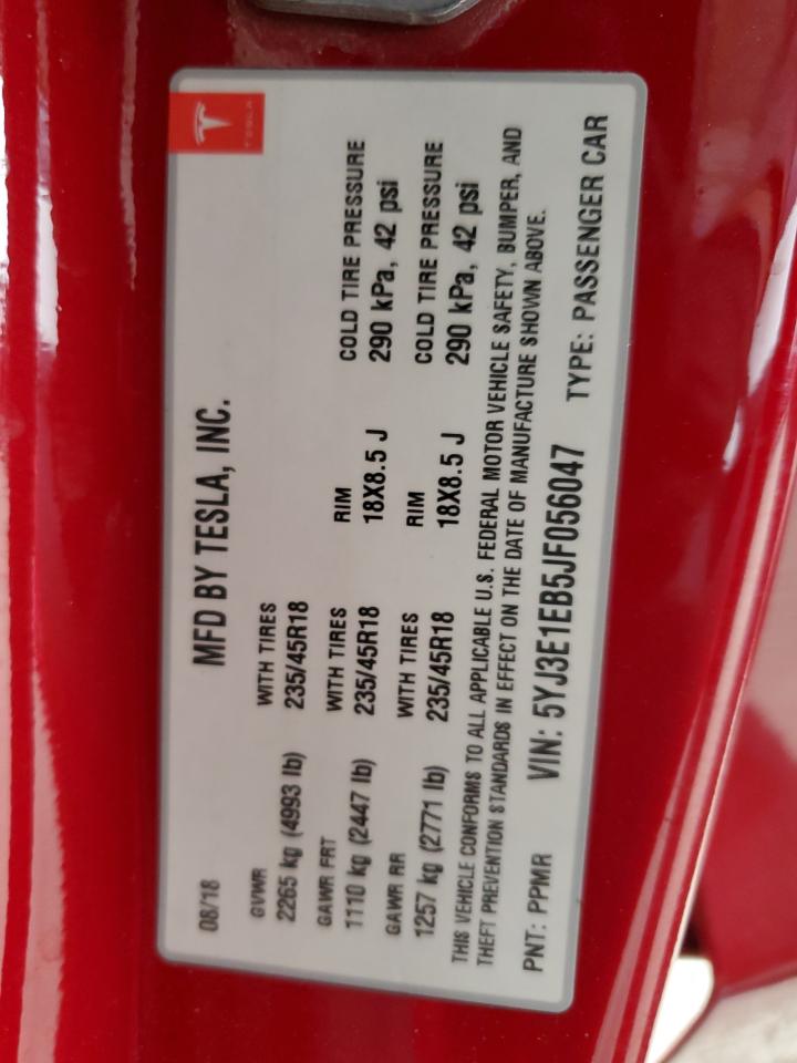 2018 Tesla Model 3 VIN: 5YJ3E1EB5JF056047 Lot: 84402705