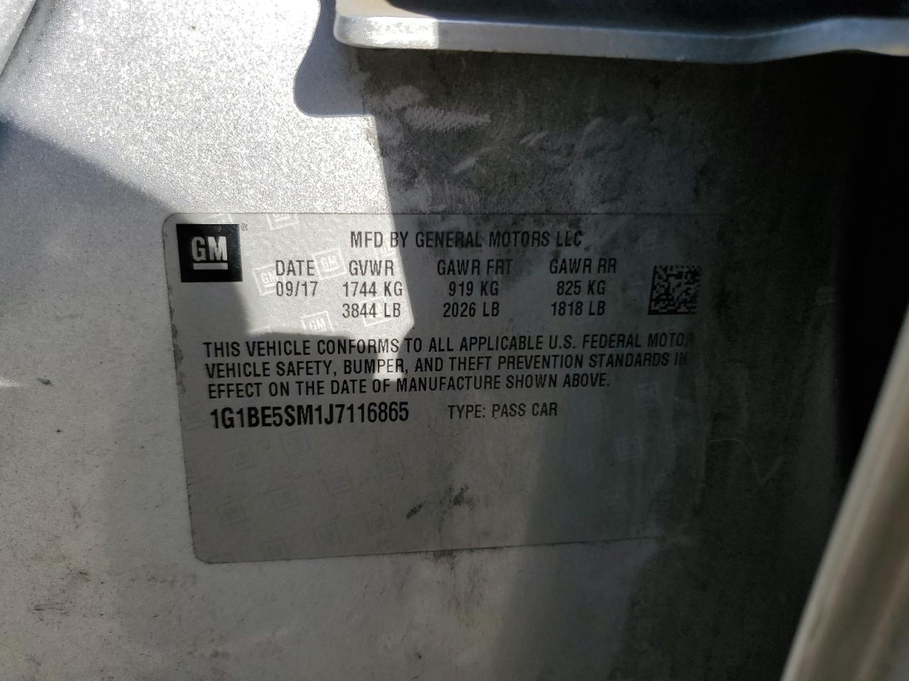 2018 Chevrolet Cruze Lt VIN: 1G1BE5SM1J7116865 Lot: 82137075